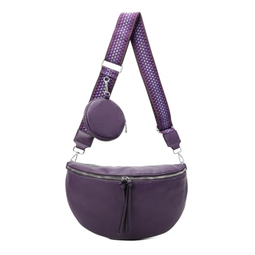 ITALYSHOP24 Damen Tasche Crossbody Schultertasche Gürteltasche Messenger-Tasche Hüfttasche Bauchtasche Umhängetasche Cross-Over Bodybag Handytasche Leder Optik Lila von ITALYSHOP24