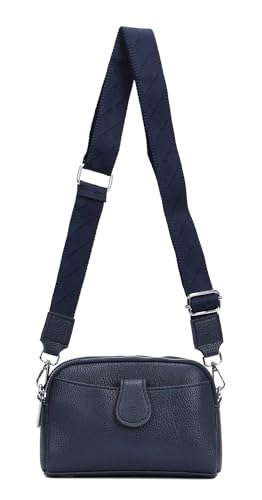 ITALYSHOP24 Damen Tasche Crossbody Umhängetasche Bodybag Schultertasche Metallic Handytasche Crossover Kunstleder Handtasche Reise Dunkelblau von ITALYSHOP24