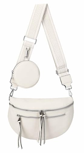 ITALYSHOP24 Damen Tasche Umhängetasche Brusttasche Muster Gürtel Bauchtasche Crossbody Gürteltasche Hüfttasche Crossover Bodybag Schultertasche Handytasche Leder Optik Beige von ITALYSHOP24