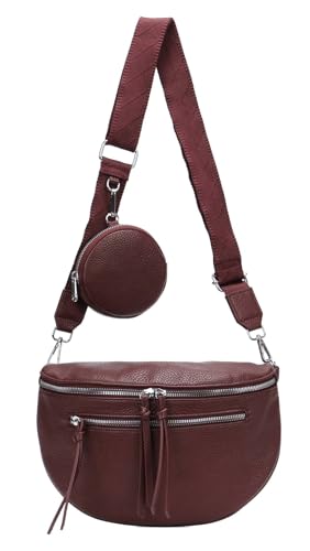ITALYSHOP24 Damen Tasche Umhängetasche Brusttasche Muster Gürtel Bauchtasche Crossbody Gürteltasche Hüfttasche Crossover Bodybag Schultertasche Handytasche Leder Optik Bordo von ITALYSHOP24
