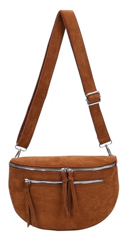 ITALYSHOP24 Damen Tasche Umhängetasche Brusttasche Muster Gürtel Bauchtasche Crossbody Gürteltasche Hüfttasche Crossover Bodybag Schultertasche Handytasche Leder Optik Cognac.M von ITALYSHOP24
