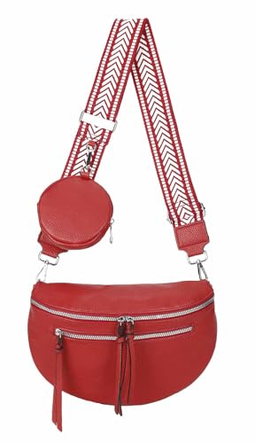 ITALYSHOP24 Damen Tasche Umhängetasche Brusttasche Muster Gürtel Bauchtasche Crossbody Gürteltasche Hüfttasche Crossover Bodybag Schultertasche Handytasche Leder Optik Rot von ITALYSHOP24