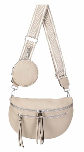 ITALYSHOP24 Damen Tasche Umhängetasche Brusttasche Muster Gürtel Bauchtasche Crossbody Gürteltasche Hüfttasche Crossover Bodybag Schultertasche Handytasche Leder Optik Taupe von ITALYSHOP24