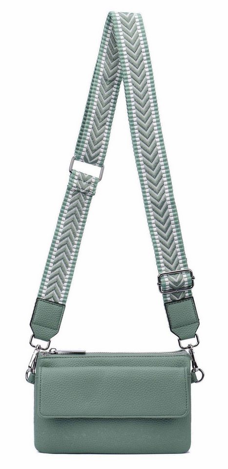 ITALYSHOP24 Geldbörse Damen Umhängetasche CrossBody Brieftasche Geldbörse Handytasche Reise (Tasche mit einem breitem Muster Stoffgurt/Umhängeband), Bodybag Cross Bag Schmucktasche Brieftasche Clutch Abendtasche von ITALYSHOP24