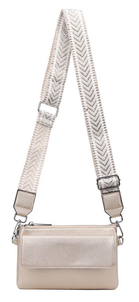 ITALYSHOP24 Geldbörse Damen Umhängetasche CrossBody Brieftasche Geldbörse Handytasche Reise (Tasche mit einem breitem Muster Stoffgurt/Umhängeband), Bodybag Cross Bag Schmucktasche Brieftasche Clutch Abendtasche von ITALYSHOP24