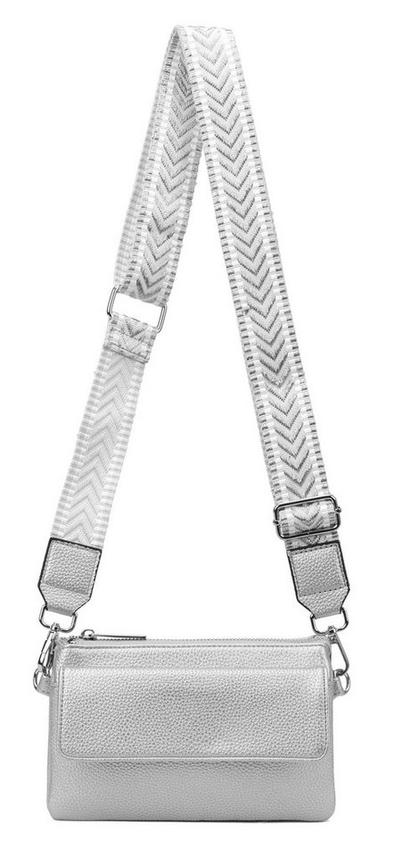 ITALYSHOP24 Geldbörse Damen Umhängetasche CrossBody Brieftasche Geldbörse Handytasche Reise (Tasche mit einem breitem Muster Stoffgurt/Umhängeband), Bodybag Cross Bag Schmucktasche Brieftasche Clutch Abendtasche von ITALYSHOP24