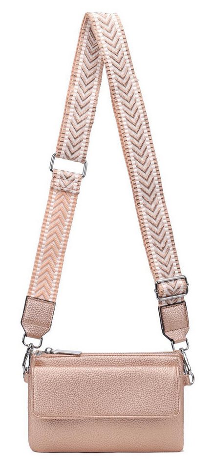 ITALYSHOP24 Geldbörse Damen Umhängetasche CrossBody Brieftasche Geldbörse Handytasche Reise (Tasche mit einem breitem Muster Stoffgurt/Umhängeband), Bodybag Cross Bag Schmucktasche Brieftasche Clutch Abendtasche von ITALYSHOP24