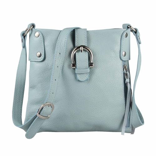 ITALYSHOP24 Made in Italy DAMEN LEDER TASCHE Schultertasche CrossOver Handtasche Umhängetasche Bodybag Abendtasche Crossbody Ledertasche Hellblau von ITALYSHOP24