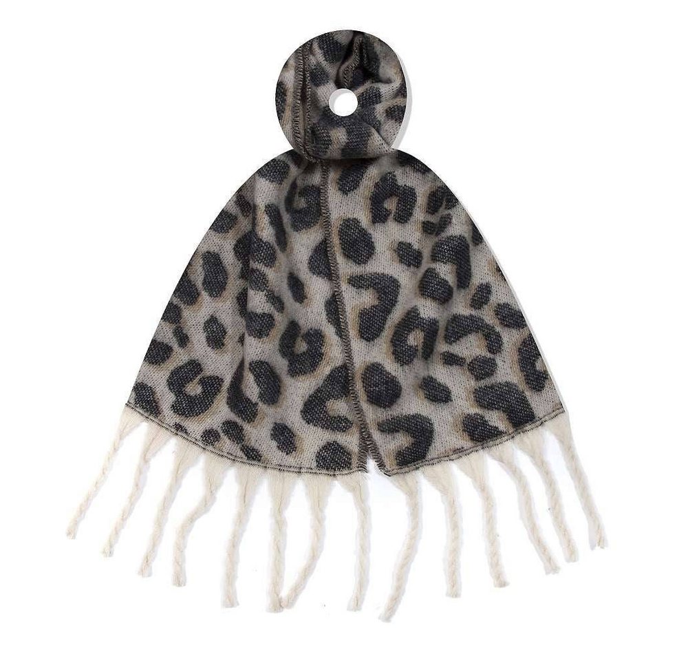 ITALYSHOP24 Modeschal Damen XL LEO Schal Halstuch Winterschal Deckenschal Leopard Stola Tuch, warmer Scarf mit Leopardenmuster Fransen Poncho Animal Print Karo von ITALYSHOP24