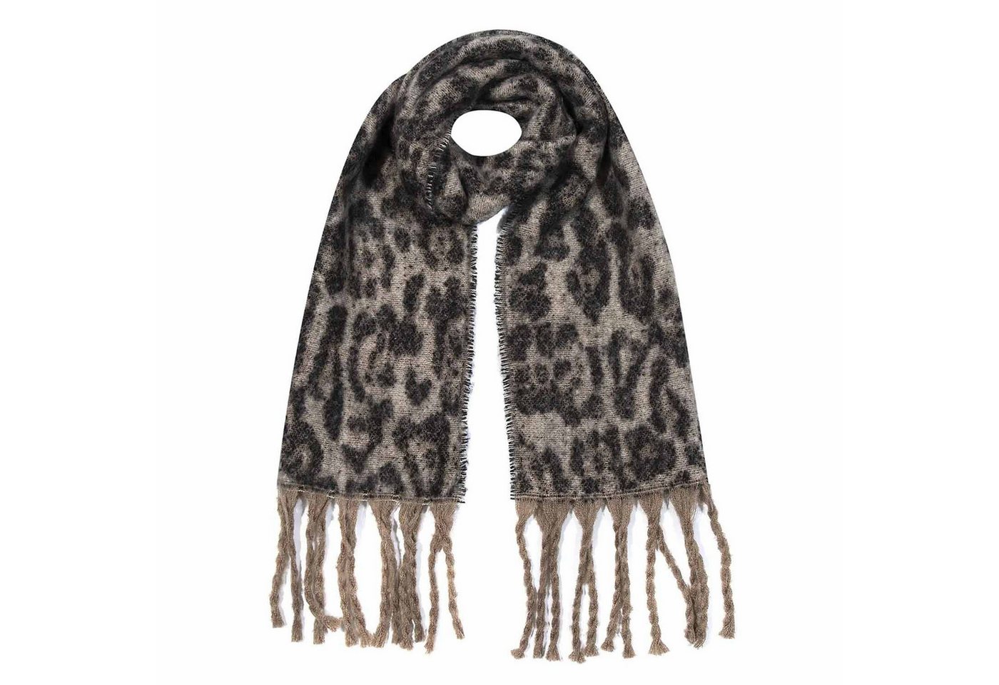 ITALYSHOP24 Modeschal Damen XL LEO Schal Halstuch Winterschal Deckenschal Leopard Stola Tuch, warmer Scarf mit Leopardenmuster Fransen Poncho Animal Print Karo von ITALYSHOP24