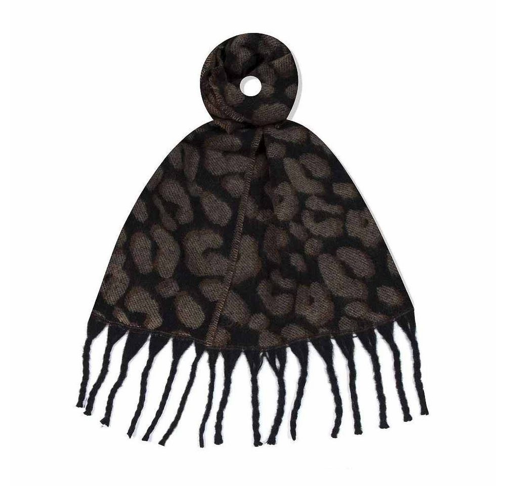 ITALYSHOP24 Modeschal Damen XL LEO Schal Halstuch Winterschal Deckenschal Leopard Stola Tuch, warmer Scarf mit Leopardenmuster Fransen Poncho Animal Print Karo von ITALYSHOP24