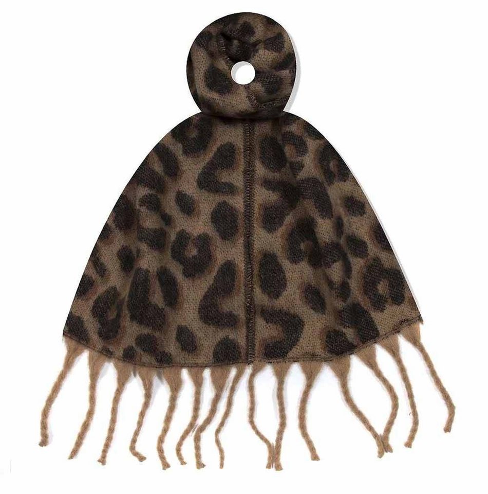 ITALYSHOP24 Modeschal Damen XL LEO Schal Halstuch Winterschal Deckenschal Leopard Stola Tuch, warmer Scarf mit Leopardenmuster Fransen Poncho Animal Print Karo von ITALYSHOP24