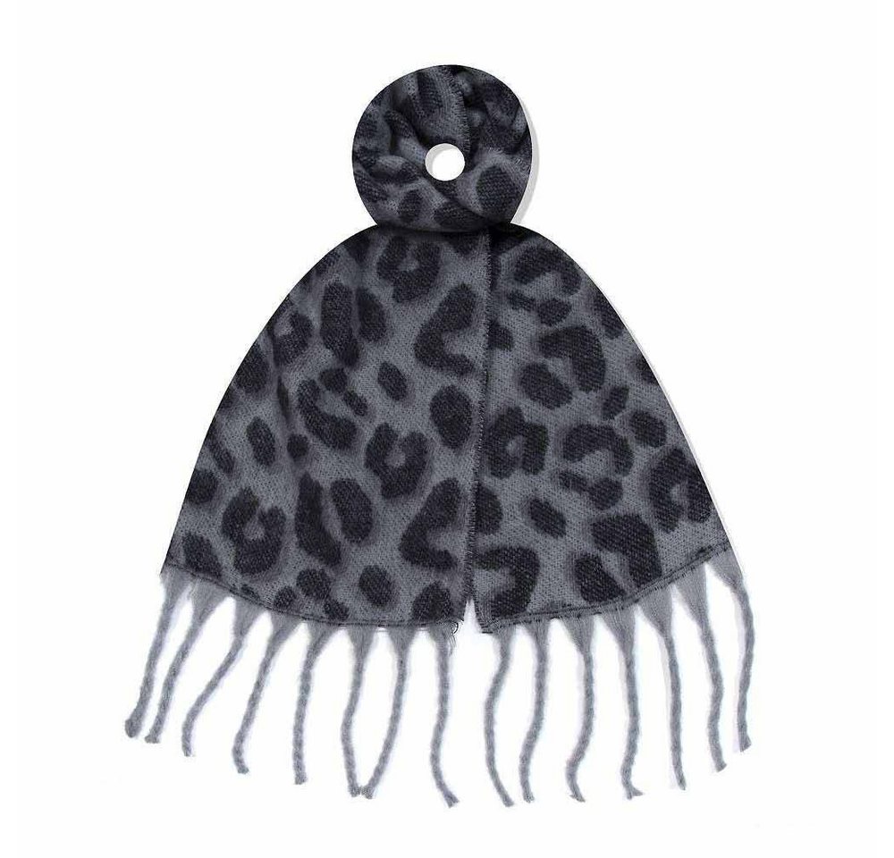 ITALYSHOP24 Modeschal Damen XL LEO Schal Halstuch Winterschal Deckenschal Leopard Stola Tuch, warmer Scarf mit Leopardenmuster Fransen Poncho Animal Print Karo von ITALYSHOP24