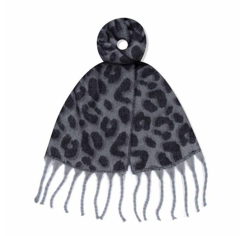 ITALYSHOP24 Modeschal Damen XL LEO Schal Halstuch Winterschal Deckenschal Leopard Stola Tuch, warmer Scarf mit Leopardenmuster Fransen Poncho Animal Print Karo von ITALYSHOP24