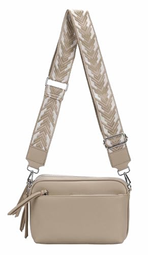 Damen Tasche Cross Over Body Bag Brusttasche Umhängetasche Schultertasche Brieftasche Smartphone Geldtasche Abend Handy Clutch Helltaupe 3xFach von ITALYSHOP24