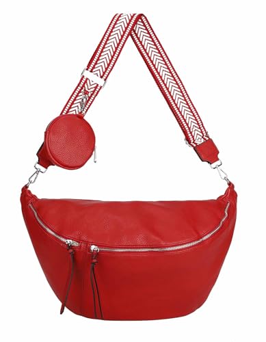 ITALYSHOP24 OBC DAMEN TASCHE Crossbody Brusttasche Hüfttasche Schultertasche Umhängetasche Bauchtasche Gürteltasche Crossover Slingntasche Reise Bag Kunstleder Rot V1 von ITALYSHOP24