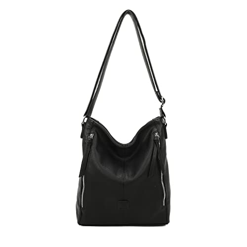 ITALYSHOP24 OBC DAMEN TASCHE Umhängetasche Schultertasche Shopper Crossbody Henkeltasche CrossOver Kunstleder Beuteltasche Handtasche Hobo Bag Reise Schwarz von ITALYSHOP24