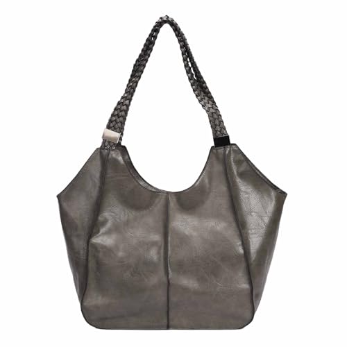 OBC Damen XXL Tasche Schultertasche Shopper Businesstasche Umhängetasche Workbag Henkeltasche Reisetasche FLECHTOPTIK Henkel Leder Optik Grau von ITALYSHOP24