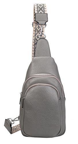 ITALYSHOP24 OBC Damen Bodybag Sling Tasche Rucksack Gürteltasche Crossbag Crossover Schultertasche Crossbody Brusttasche Umhängetasche Hellgrau V1.1 von ITALYSHOP24