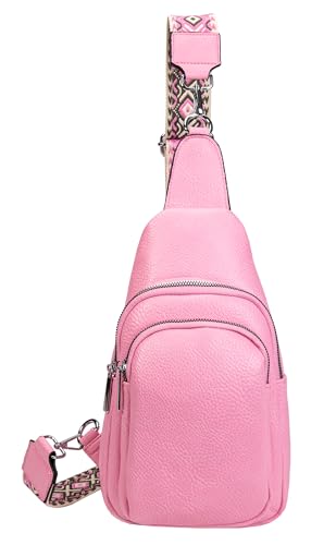 ITALYSHOP24 OBC Damen Bodybag Sling Tasche Rucksack Gürteltasche Crossbag Crossover Schultertasche Crossbody Brusttasche Umhängetasche Rosa V1.1 von ITALYSHOP24