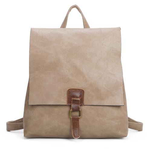 ITALYSHOP24 OBC Damen Rucksack Tasche Crossbody Handtasche Messenger Schultertasche Umhängetasche Shopper Vintage Kuriertasche Überschlagtasche Leder Optik Taupe 32x33x10 cm von ITALYSHOP24