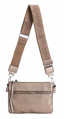 ITALYSHOP24 OBC Damen Tasche BodyBag Crossover Brusttasche Schultertasche Crossbody Brieftasche Smartphone Geldtasche Umhängetasche Messenger Handtasche Clutch Bronze von ITALYSHOP24