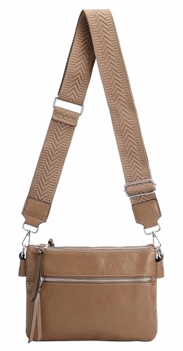 ITALYSHOP24 OBC Damen Tasche BodyBag Crossover Brusttasche Schultertasche Crossbody Brieftasche Smartphone Geldtasche Umhängetasche Messenger Handtasche Clutch Dunkeltaupe von ITALYSHOP24