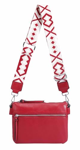 ITALYSHOP24 OBC Damen Tasche BodyBag Crossover Brusttasche Schultertasche Crossbody Brieftasche Smartphone Geldtasche Umhängetasche Messenger Handtasche Clutch Rot von ITALYSHOP24