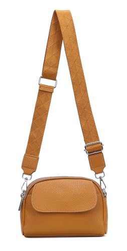 ITALYSHOP24 Damen Tasche Bodybag Schultertasche Crossbody Handytasche Crossover Kunstleder Umhängetasche Handtasche Reise Metallic Gelb von ITALYSHOP24