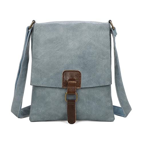 OBC Damen Tasche Crossbody Handtasche Messenger Schultertasche Umhängetasche Shopper Tablettasche bis ca. 7-8 Zoll Henkeltasche Überschlagtasche Leder Optik Jeansblau von ITALYSHOP24