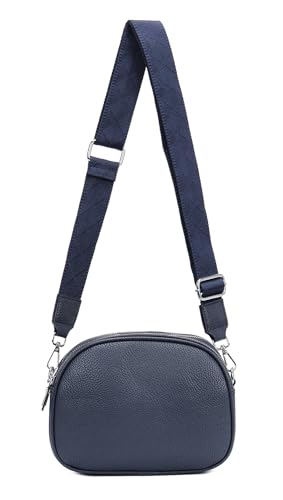 ITALYSHOP24 OBC Damen Tasche Crossbody Umhängetasche Bodybag Schultertasche Metallic Handytasche Crossover Damentasche Kunstleder Schmucktasche Handtasche Reise Dunkelblau von ITALYSHOP24