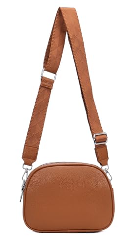 ITALYSHOP24 OBC Damen Tasche Crossbody Umhängetasche Bodybag Schultertasche Metallic Handytasche Crossover Damentasche Schmucktasche Handtasche Reise Kunst-Leder Cognac von ITALYSHOP24