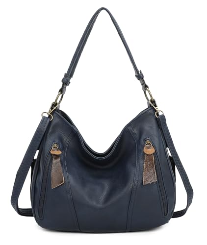 ITALYSHOP24 OBC Damen Tasche Shopper Hobo-Bag Schultertasche Leder Optik Umhängetasche Handtasche Crossover Reisetasche Beuteltasche Handtasche Dunkelblau von ITALYSHOP24