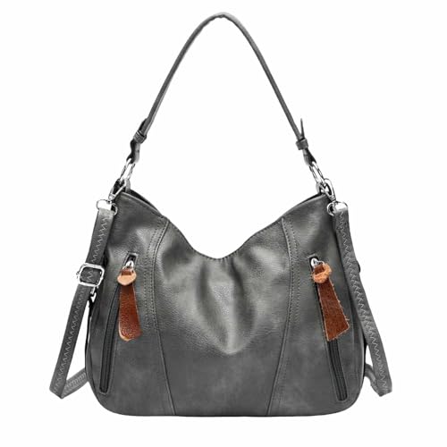 ITALYSHOP24 OBC Damen Tasche Shopper Hobo-Bag Schultertasche Leder Optik Umhängetasche Handtasche Crossover Reisetasche Beuteltasche Handtasche Grau von ITALYSHOP24