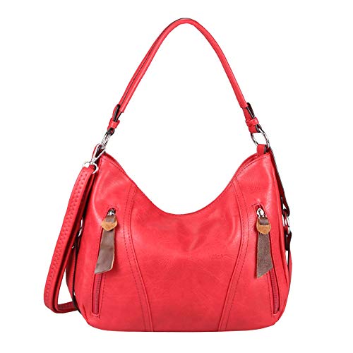 ITALYSHOP24 OBC Damen Tasche Shopper Hobo-Bag Schultertasche Leder Optik Umhängetasche Handtasche Crossover Reisetasche Beuteltasche Handtasche Rot von ITALYSHOP24