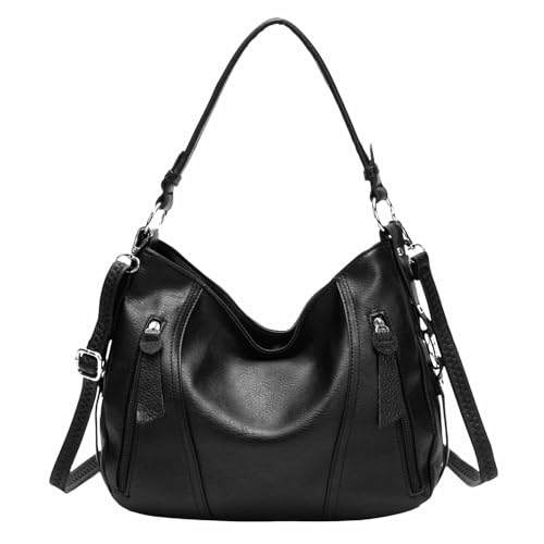 ITALYSHOP24 OBC Damen Tasche Shopper Hobo-Bag Schultertasche Leder Optik Umhängetasche Handtasche Crossover Reisetasche Beuteltasche Handtasche Schwarz von ITALYSHOP24