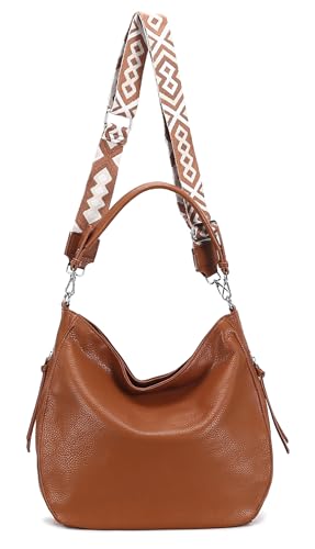 ITALYSHOP24 OBC Damen Tasche XXL Shopper Hobo Bag Schultertasche Crossbody Umhängetasche Beuteltasche Handtasche Crossover Leder Optik Cognac von ITALYSHOP24