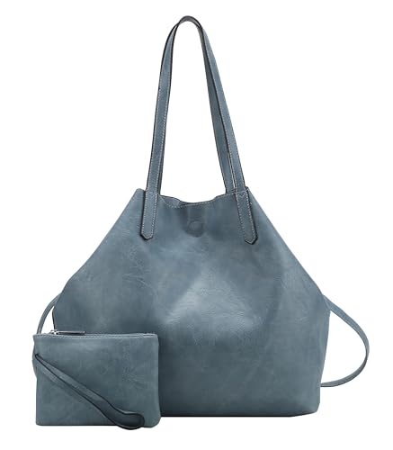 OBC Damen XXL Tasche Set 3in1 Shopper Handtasche Crossbody Hobo Bag Schultertasche Umhängetasche Cross-Over DIN-A4 Damentasche Reisetasche Beuteltasche Leder Optik Jeansblau von ITALYSHOP24