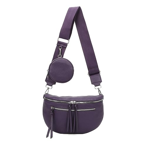 ITALYSHOP24 OBC XL Damen Tasche Crossbody Gürteltasche Messenger-Tasche Hüfttasche Bauchtasche Umhängetasche Cross-Over Bodybag Schultertasche Handytasche Leder Optik Lila 28x18x9 von ITALYSHOP24