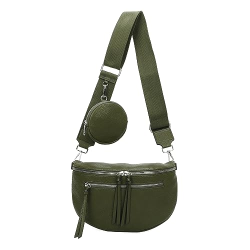 ITALYSHOP24 OBC XL Damen Tasche Crossbody Gürteltasche Messenger-Tasche Hüfttasche Bauchtasche Umhängetasche Cross-Over Bodybag Schultertasche Handytasche Leder Optik Olivgrün 28x18x9 von ITALYSHOP24