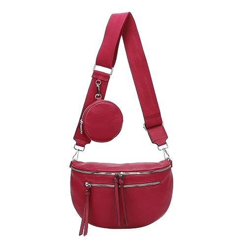 ITALYSHOP24 OBC XL Damen Tasche Crossbody Gürteltasche Messenger-Tasche Hüfttasche Bauchtasche Umhängetasche Cross-Over Bodybag Schultertasche Handytasche Leder Optik Pink 28x18x9 von ITALYSHOP24