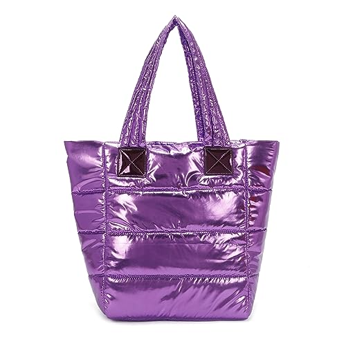 ITALYSHOP24 OBC XXL Damen Tasche Nylontasche Shopper Schultertasche Umhängetasche Beuteltasche Handtasche Weekender Reisetasche Shopping Bag Violett V1 von ITALYSHOP24