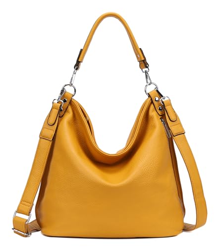 OBC XXL Damen Tasche mit 2 Gürtel Shopper Schultertasche Umhängetasche Hobo Bag Reisetasche Handtasche für Schule Freizeit Beuteltasche Urlaub Weekender Leder Optik Gelb von ITALYSHOP24