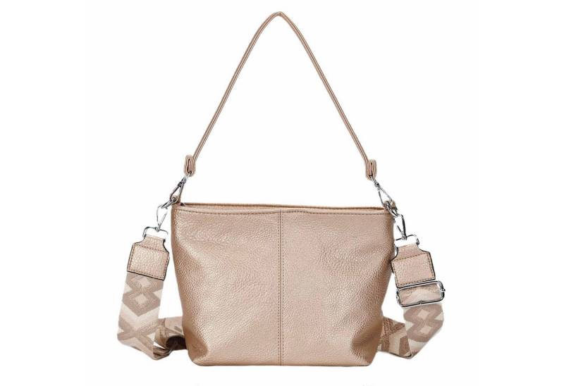 ITALYSHOP24 Schultertasche DAMEN TASCHE SHOPPER Hobo Bag Reise Freizeit Urlaub Leder Optik leicht (Spar-Set: Tasche mit 2 Gürtel, Zusatz Muster Stoffgurt Umhängeband), Handtasche Crossbody Umhängetasche Beuteltasche Crossover BodyBag von ITALYSHOP24