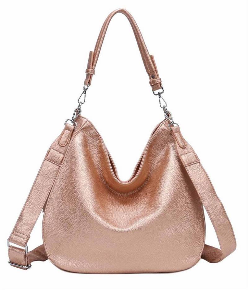 ITALYSHOP24 Schultertasche DAMEN TASCHE SHOPPER Hobo Cross Over Bag Reisetasche Umhängetasche, LEDER OPTIK Beuteltasche Cross body für Schule Reise Freizeit Urlaub von ITALYSHOP24