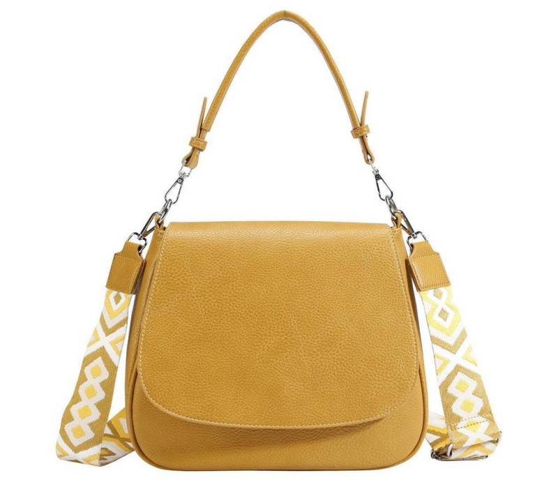 ITALYSHOP24 Schultertasche DAMEN TASCHE SHOPPER Umhängetasche Crossover Überschlagtasche BodyBag (Spar-Set: Tasche mit 2 Gürtel. Zusatz Muster Stoffgurt/Umhängeband, mit Schultergurt), Hobo Bag Reisetasche Crossbag für Schule Freizeit Urlaub LEDER OPTIK von ITALYSHOP24