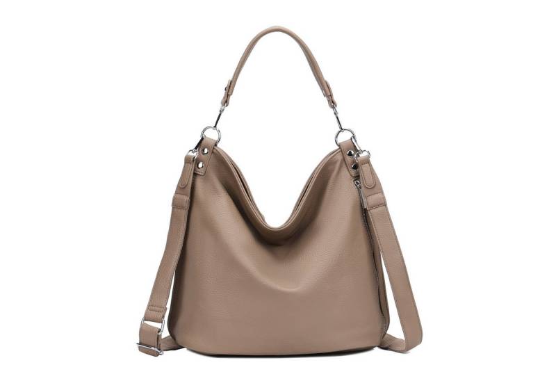 ITALYSHOP24 Schultertasche DAMEN XXL SHOPPER HOBO Cross Over Body Bag Umhängetasche Weekender (Spar-Set: Henkel Tasche mit Muster Schultergurt, Workbag Leder Optik, 2-tlg), große 3xFach geteiltes Hauptfach, Freizeit Abend Urlaub, Leder Optik von ITALYSHOP24