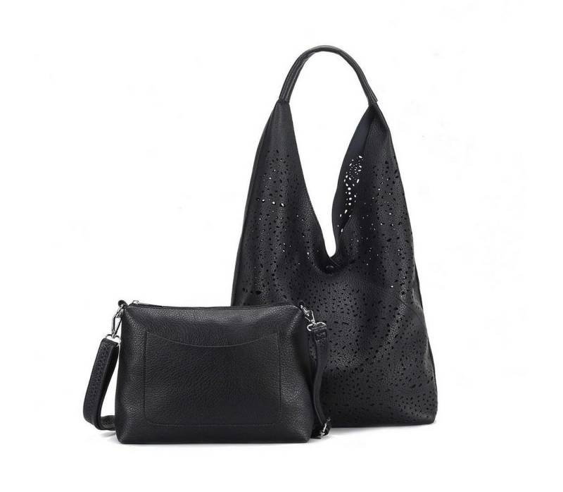 ITALYSHOP24 Schultertasche DAMEN XXL SHOPPER Set HOBO Cross Over Body Bag Umhängetasche Beutel (Spar-Set: Henkel Tasche mit CrossOver, Workbag Schule Tote Weekender, 2-tlg), Schmucktasche Smartphone Freizeit Abend Urlaub Leder Optik leicht von ITALYSHOP24