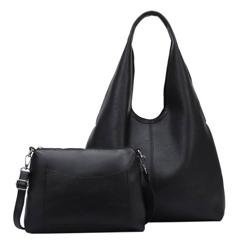 ITALYSHOP24 Schultertasche DAMEN XXL SHOPPER Set HOBO Cross Over Body Bag Umhängetasche Beutel (Spar-Set: Henkel Tasche mit CrossOver, Workbag Schule Tote Weekender, 2-tlg., mit Henkel & Schultergurt), Schmucktasche Smartphone Freizeit Abend Urlaub Leder Optik leicht von ITALYSHOP24
