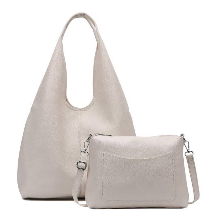 ITALYSHOP24 Schultertasche DAMEN XXL SHOPPER Set HOBO Cross Over Body Bag Umhängetasche Beutel (Spar-Set: Henkel Tasche mit CrossOver, Workbag Schule Tote Weekender, 2-tlg), Schmucktasche Smartphone Freizeit Abend Urlaub Leder Optik leicht von ITALYSHOP24